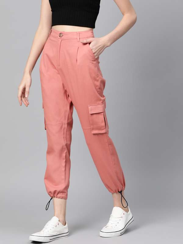 Teen girls beautiful summer trousers. Peach color denim pants for