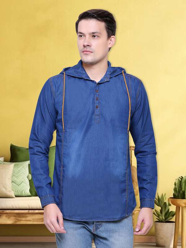 Mens denim shirt with hood cheap