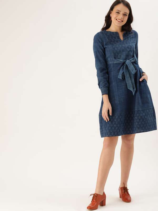 denim dresses for womens myntra