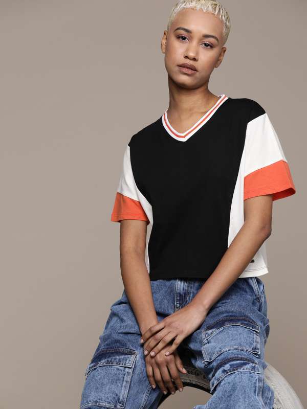 Black and white sales v neck t shirt