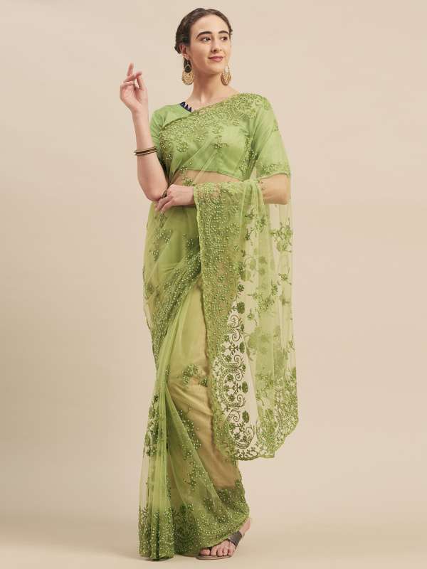 Green Net Saree With Blouse 211210
