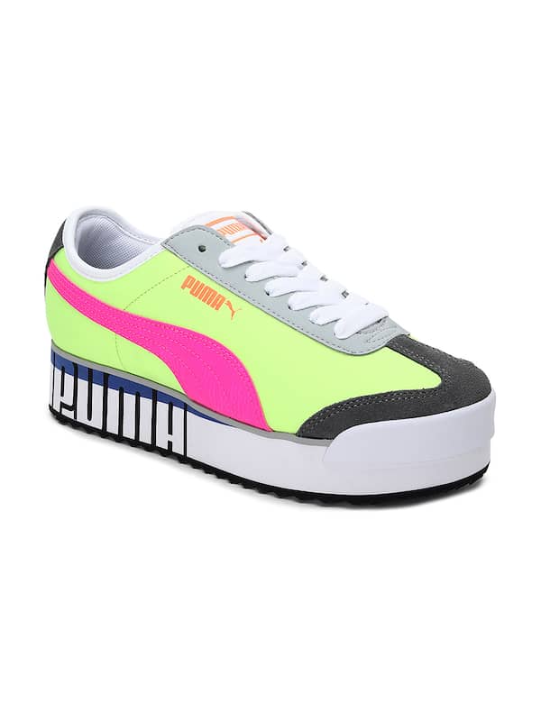puma pink fluorescent green shoes