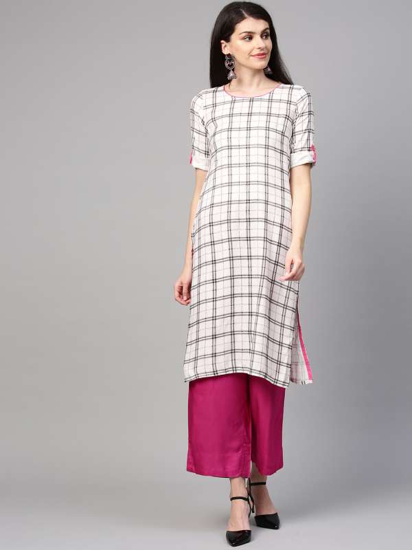 Aurelia checked straight top kurta