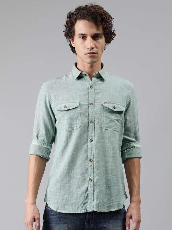 dark green denim shirt