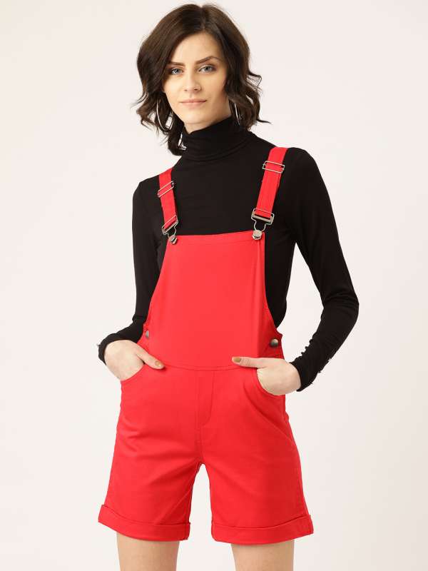 Red denim dungarees hotsell
