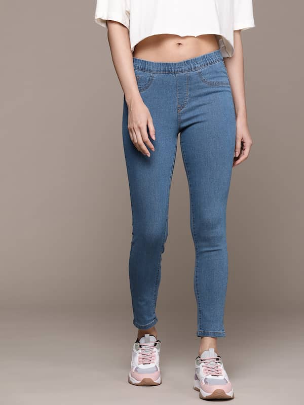 Buy LACE-UP SKINNY LIGHT-BLUE JEGGINGS for Women Online in India