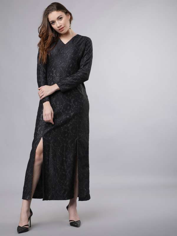 Tokyo Talkies Black Self Design Maxi Dress Buy Tokyo Talkies Black Self Design Maxi Dress online in India