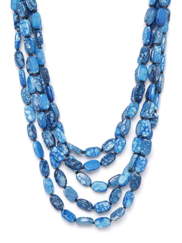 Long blue beaded necklace hot sale