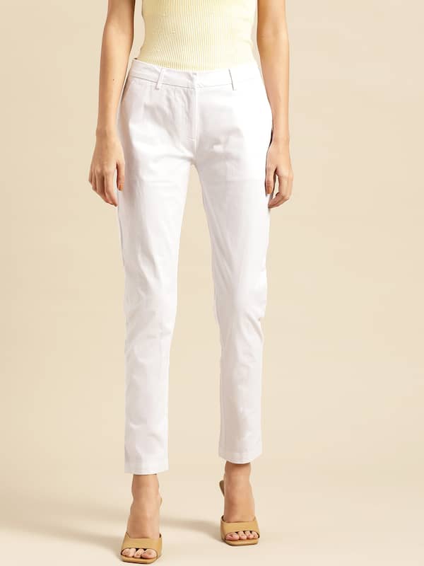 Skinny Fit Plain Ladies Rayon White Formal Pant