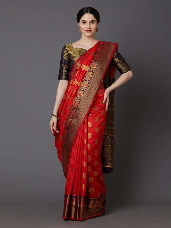 Red saree myntra on sale