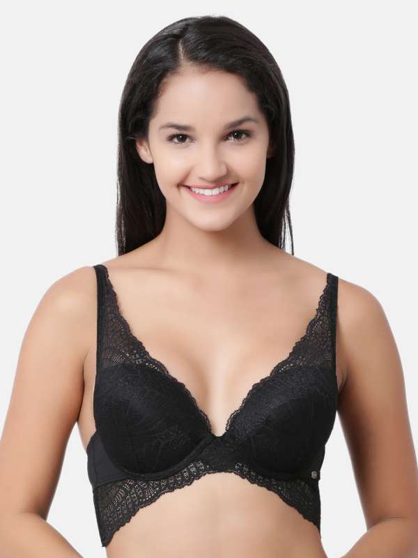 Buy Enamor F085 Extended Neckline Cleavage Enhancer Plunge Push-up Bra -  Padded Wired Medium Coverage - Black Online at Low Prices in India 