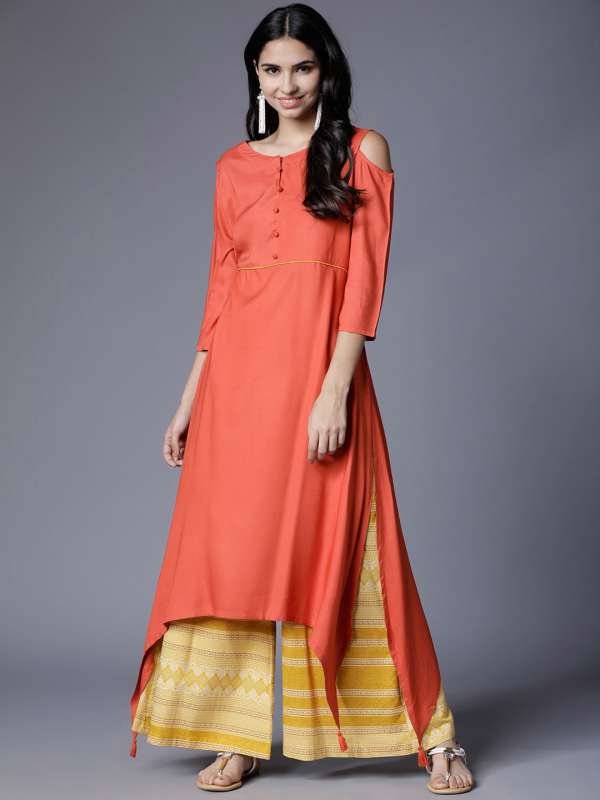 Buy Peach Self Design Silk Blend Straight Kurta With Dupatta Online at  Rs.4239
