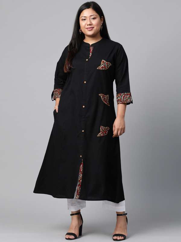 Aks women black solid straight kurta clearance