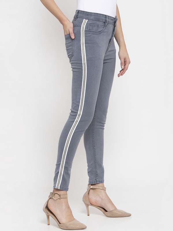 Side stripe jeans myntra on sale
