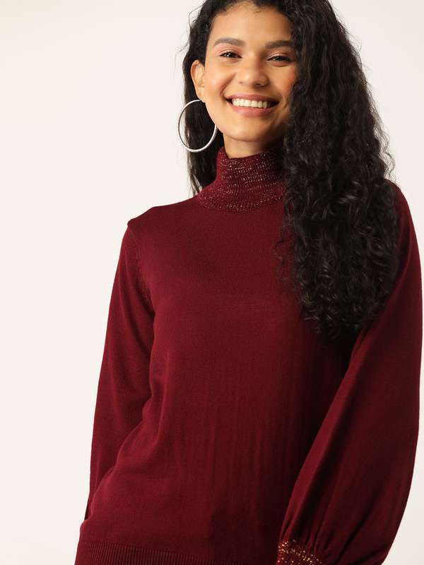 Women Burgundy Sweaters - Buy Women 