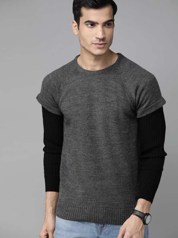 Roadster Charcoal Grey Striped Sweater - Buy Roadster Charcoal Grey Striped  Sweater online in India
