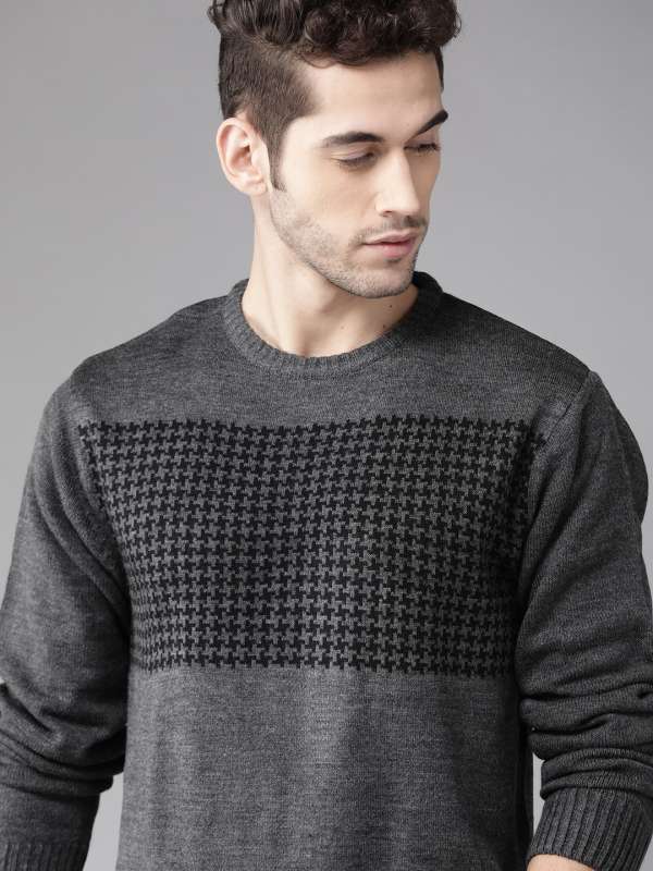 Roadster Charcoal Grey Houndstooth Pattern Sweater 7263250.htm