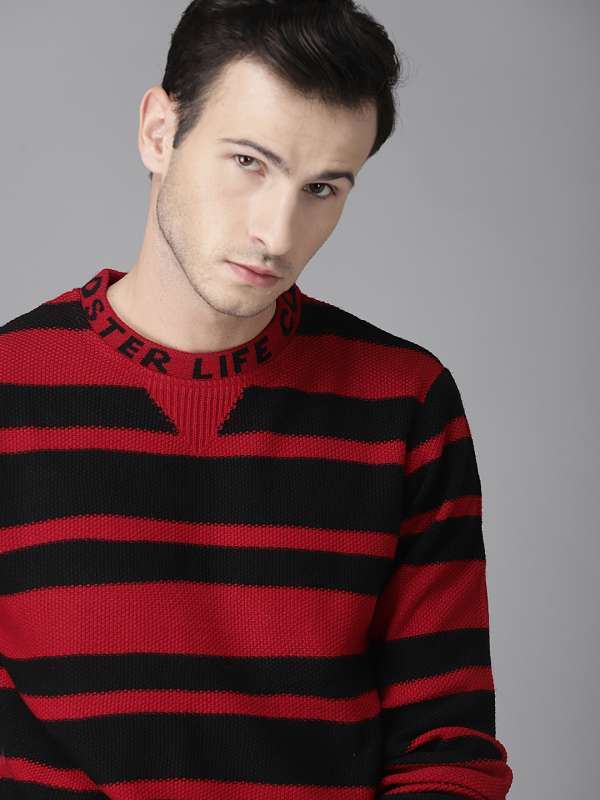 Red black cheap striped jumper mens