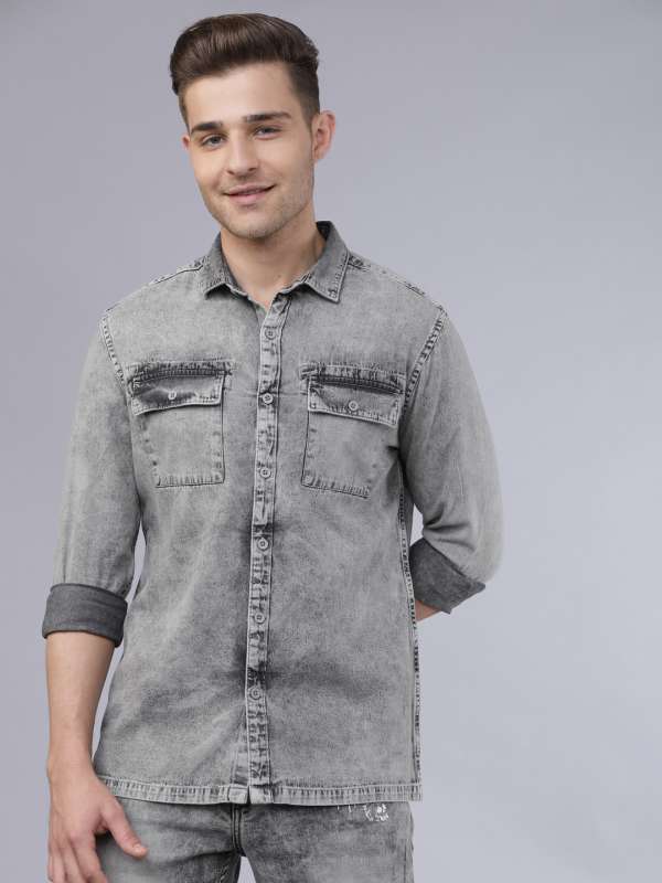 Grey colour denim shop shirt