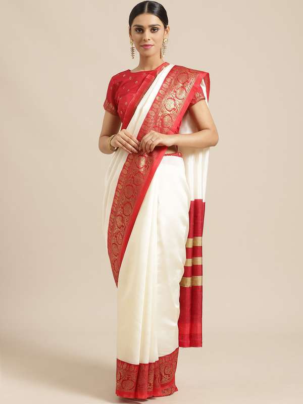 Myntra white saree clearance