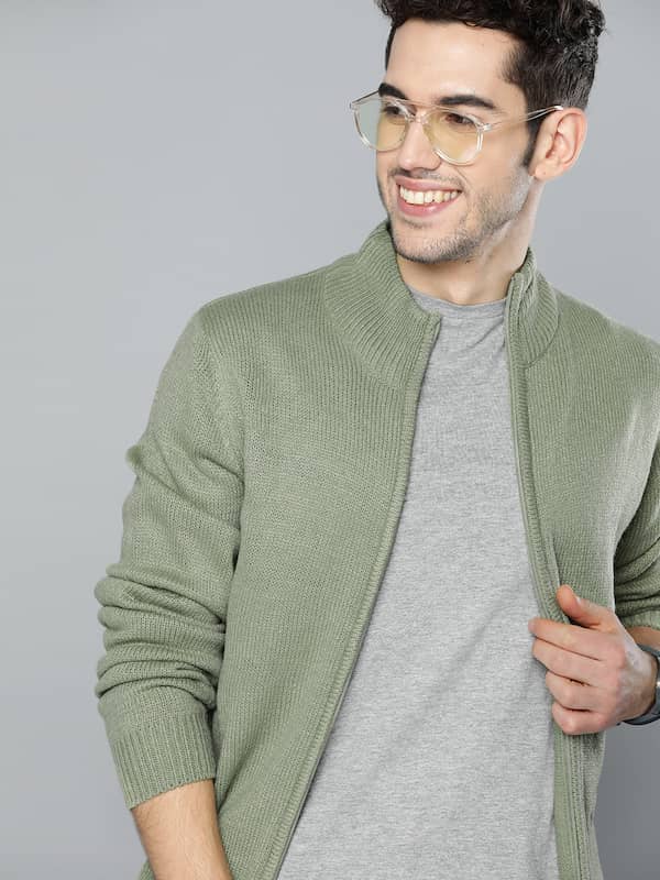 Mens Solid Link Cardigan Sweater 