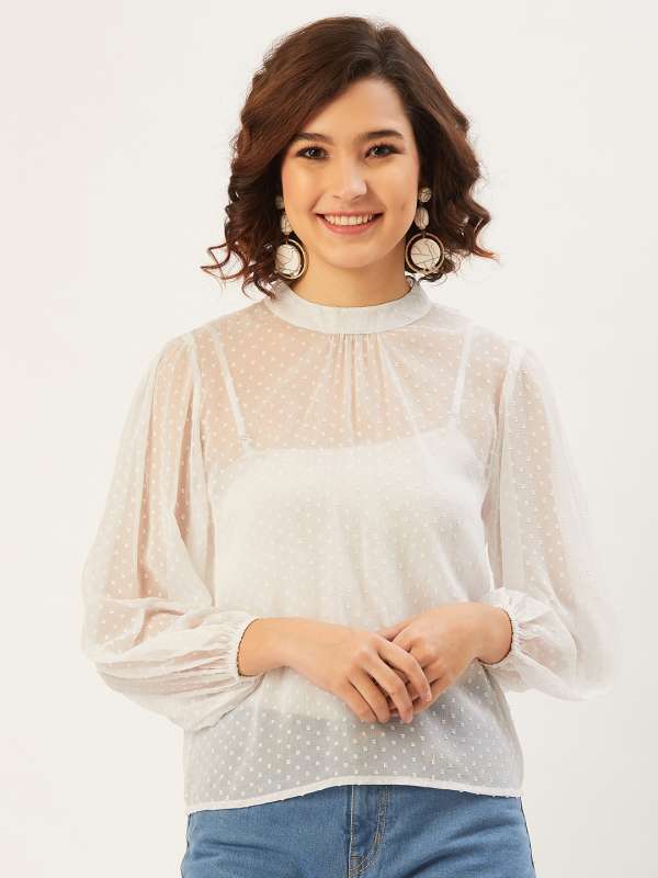 Buy IMITATION-PEARL TRANSPARENT MESH TOP for Women Online in India