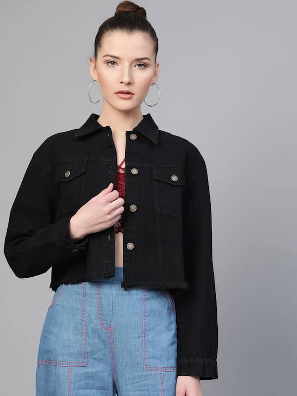 Full Sleeve Ladies Black Denim Jackets Size SXXL