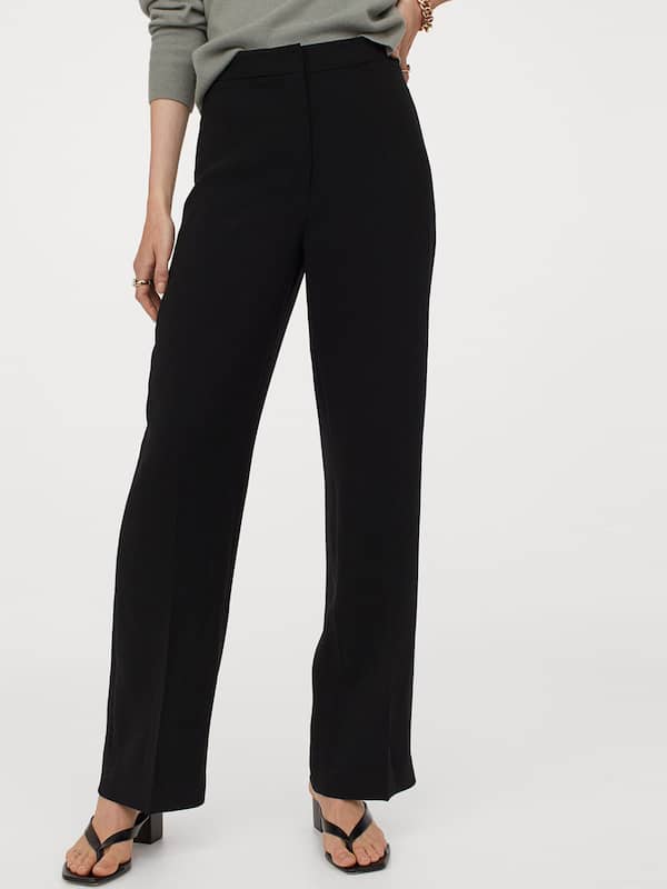 Black Woven Tailored Wide Leg Trousers  PrettyLittleThing