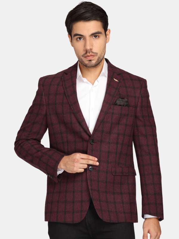 Maroon check blazer top
