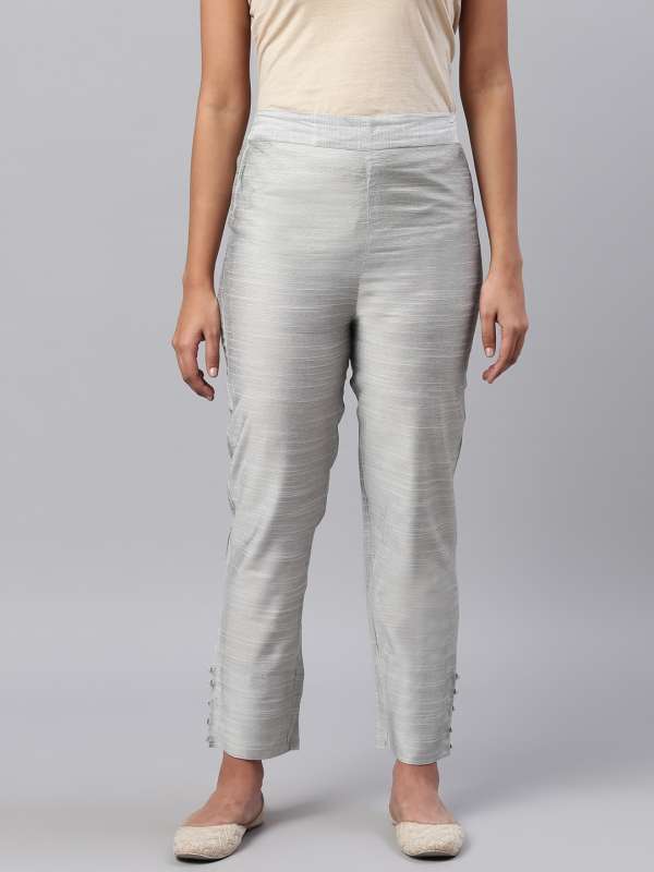 Minimalist Crinkled Light Grey Silk Trousers  grizascom