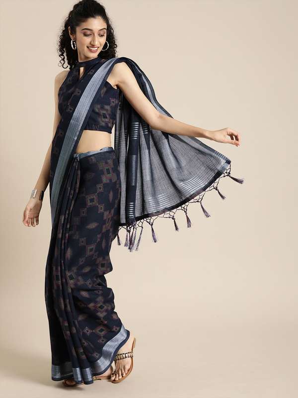 Navy Blue Printed Sarees Traditional Buy Navy Blue Printed Sarees Traditional Online In India Shop from a wide range of linen sarees online at the best prices in india. myntra