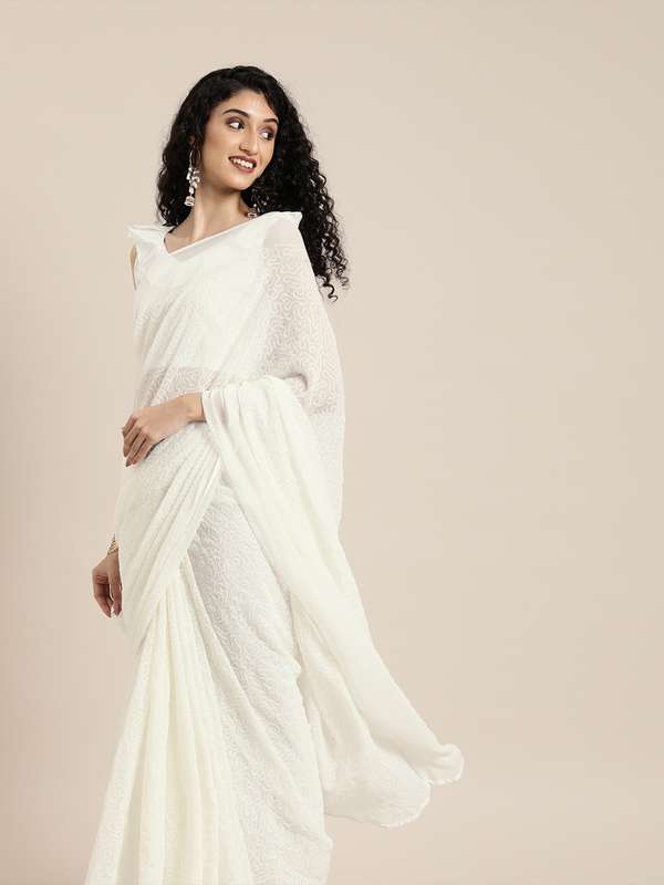 Myntra white saree clearance
