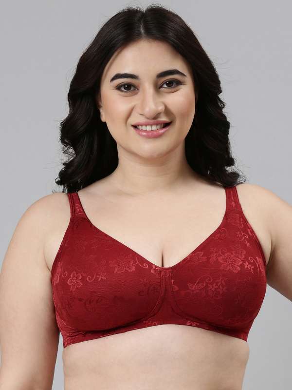 Buy Enamor Maroon Non Wired Non Padded Full Coverage Bra With Lace A014 -  Bra for Women 2295481