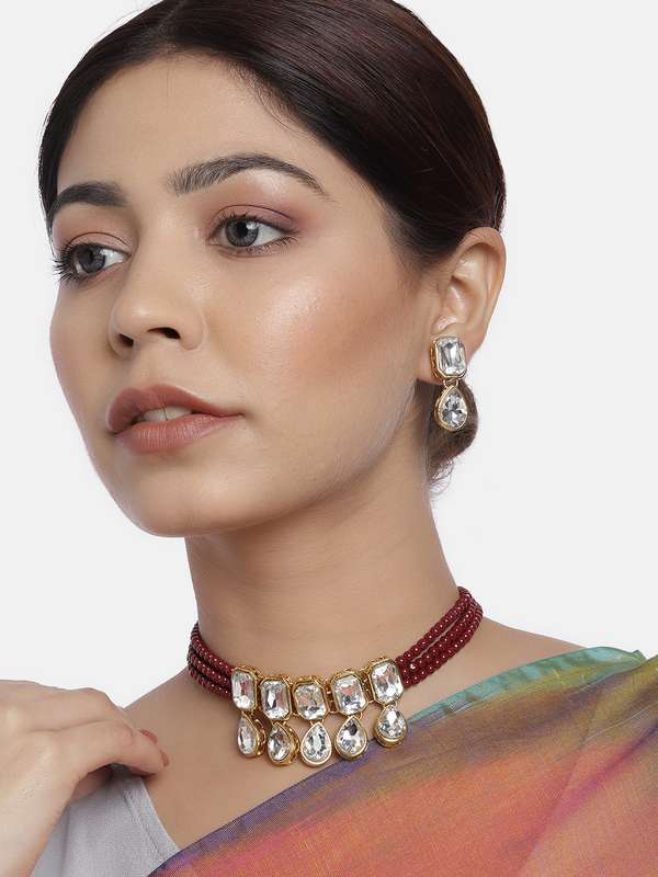 Women Maroon Jewellery Set - Buy Women 