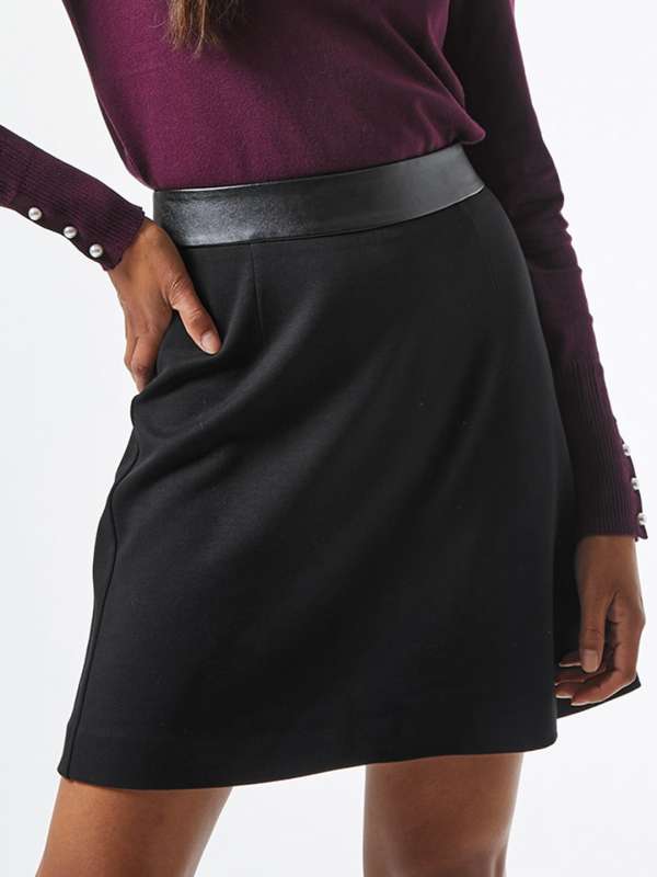 black solid a-line skirt