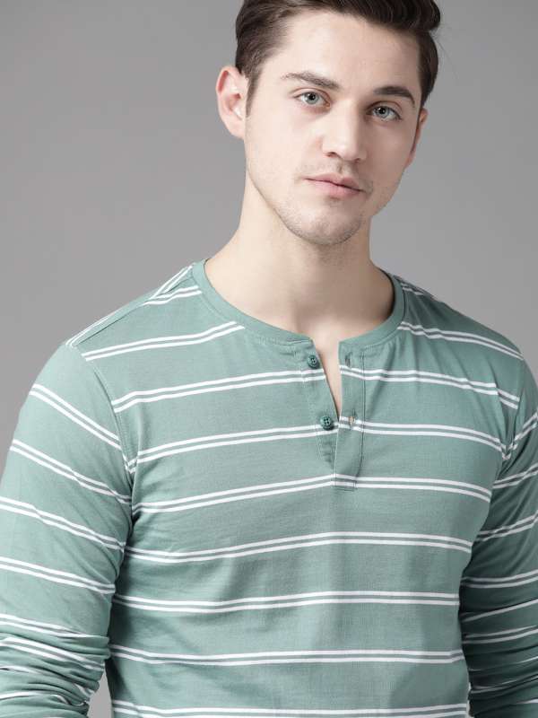 Roadster Shirts Men Green Henley Tshirts 141418 Buy Roadster