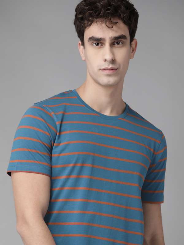 Buy Roadster Men Blue & White Striped Round Neck T Shirt - Tshirts for Men  9586559