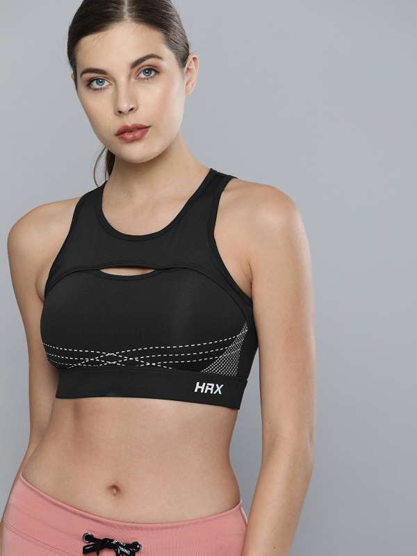 Hrx By Hrithik Roshan Black Printed Non Wired Lightly Padded