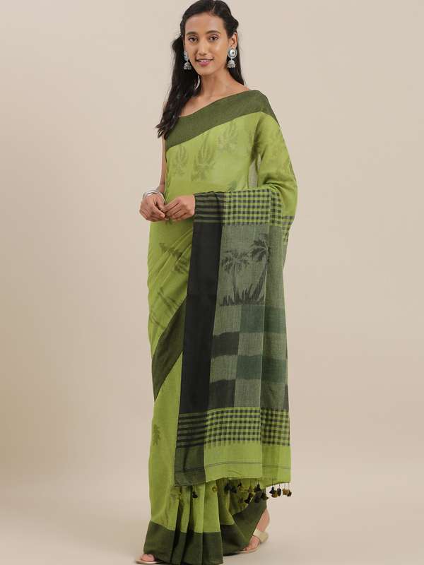 Linen Saree Shop For Latest Linen Sarees Online In India Myntra Handwoven fabric, dyed in 100% natural colours, block printed using traditional ajrakh block printing technique. latest linen sarees online in india