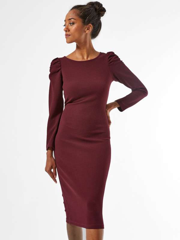 Dorothy Perkins Wine Colored Solid Dress Buy Dorothy Perkins Wine Colored Solid Dress online in India