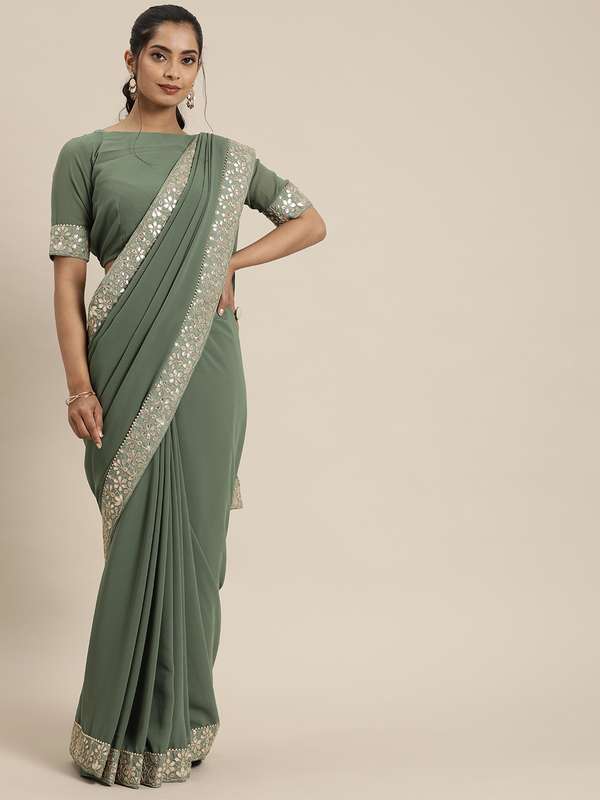 myntra plain saree