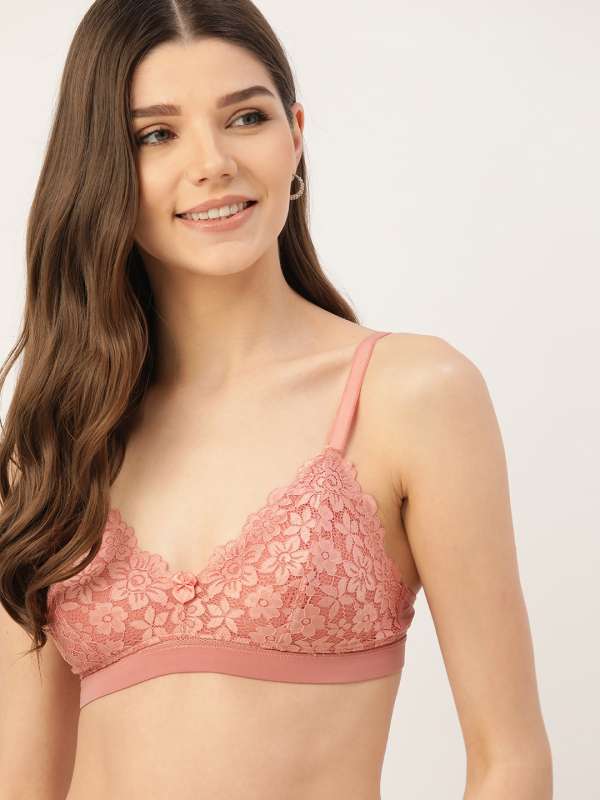 DressBerry Pink & Black Lace Non-Wired Lightly Padded Bralette Bra