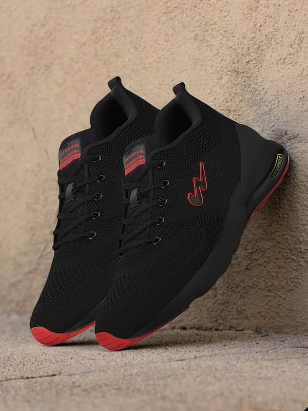 AD Solid Black and Red Sports Shoes For Men - Flash Footwear