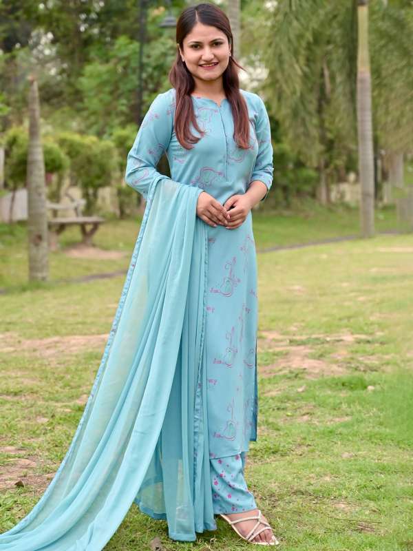 Blue Short Sleeve Salwar Suit Buy Blue Short Sleeve Salwar Suit online in India