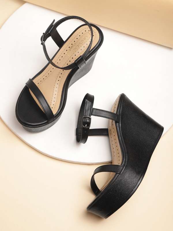 Black ankle top strap wedges