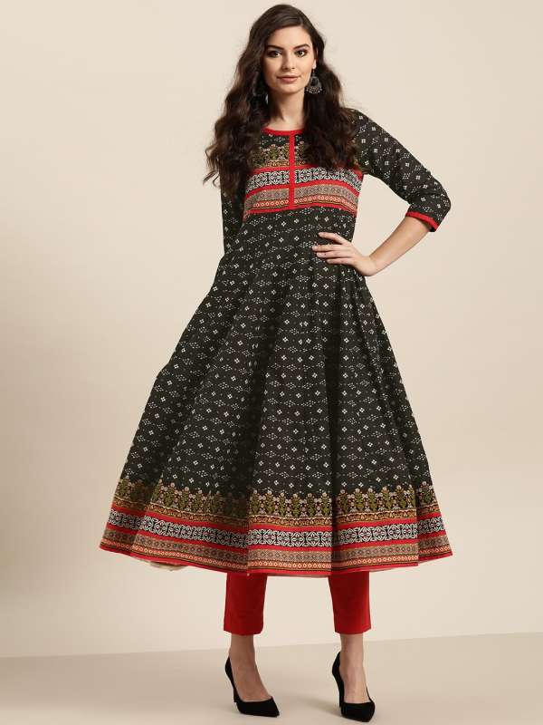Sangria Black Printed A Line Kurta 9658637.htm Buy Sangria Black