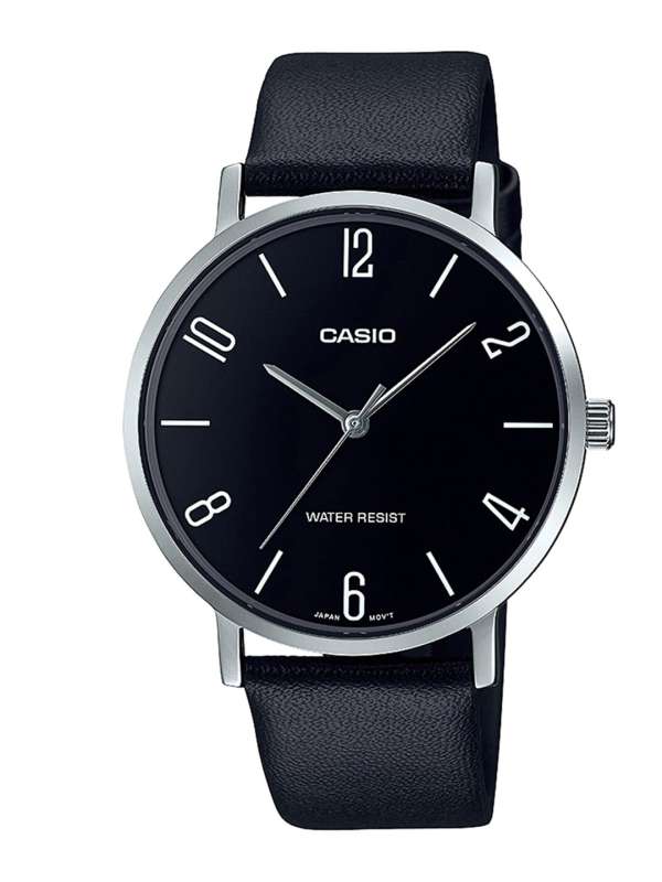 Casio black online leather watch