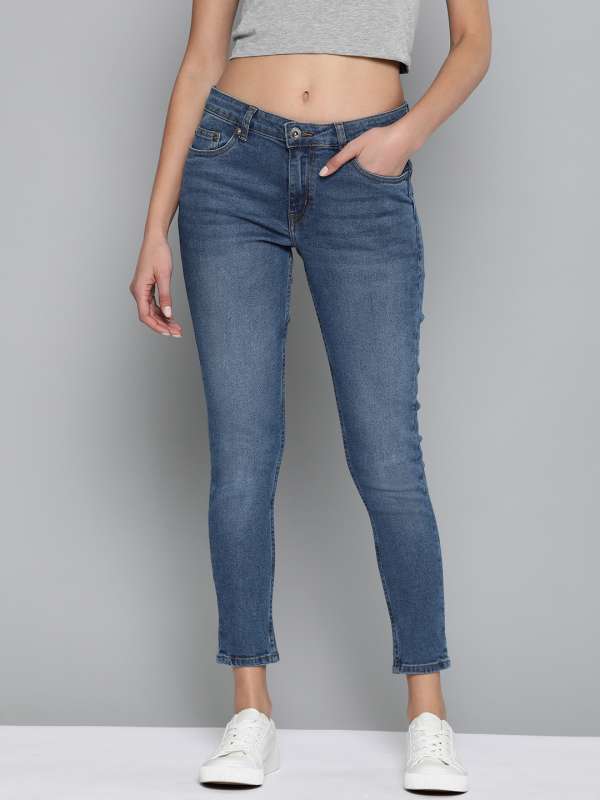 Buy BLUE ANKLE LENGTH STRAIGHT FIT JEANS for Women Online in India