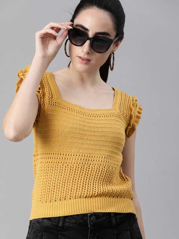 Yellow tops myntra on sale