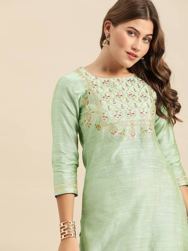Chanderi Fabric Festive Wear Designer Sea Green Color Gown Style Kurti   Silk maxi dress Festival wear Dresses for work